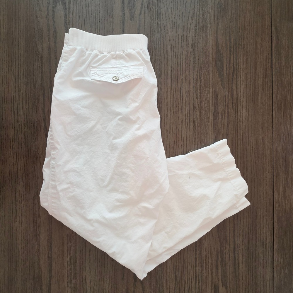 Talbots Womens White 100% Cotton Crop Pants Size 8 Elastic Waist Casual Trousers